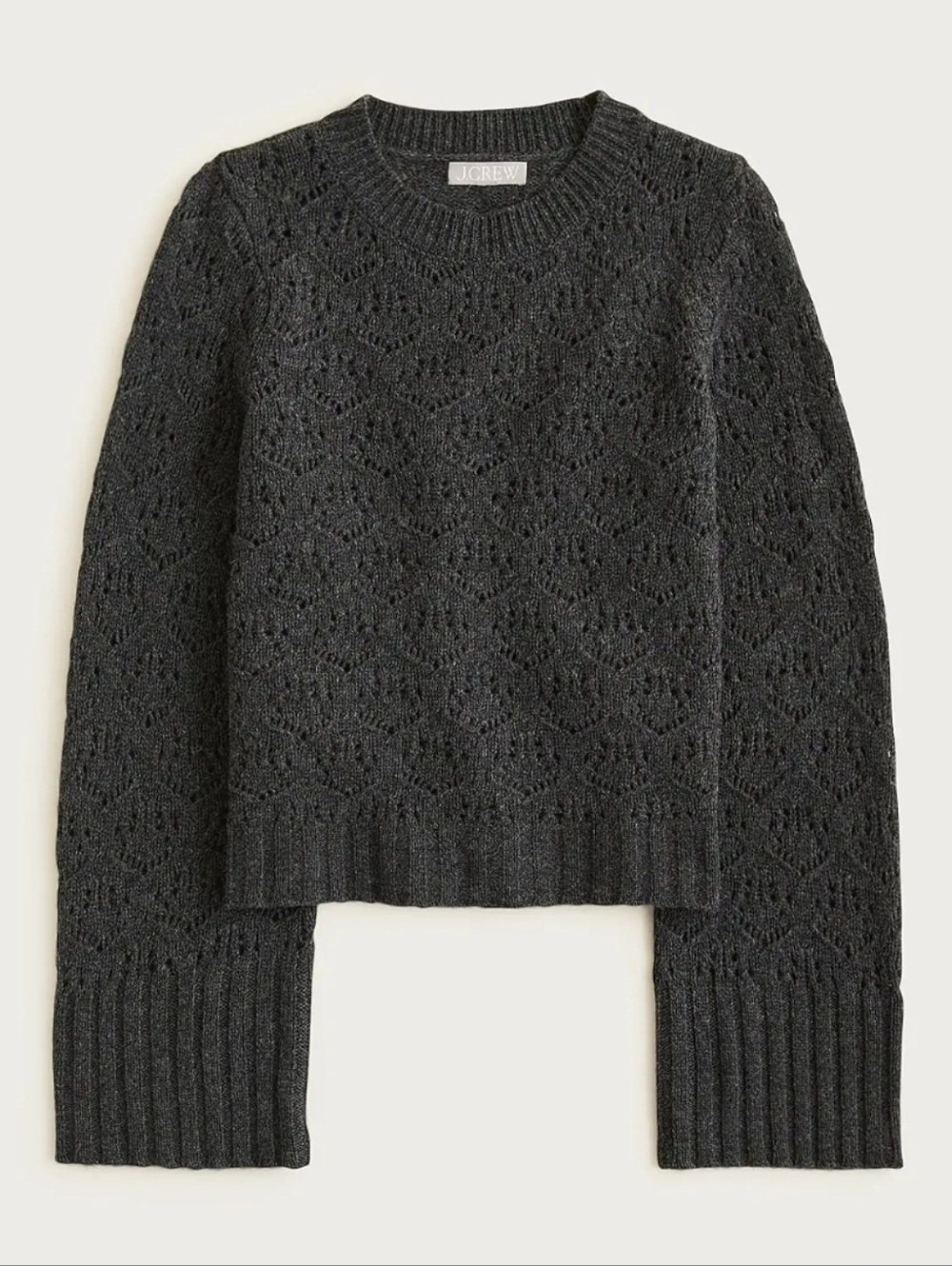J. Crew Wide-sleeve pointelle crewneck sweater